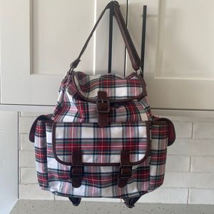 Barnes & Noble Exclusive Punctuate Red Brown Plaid Polyester Backpack Books Bag